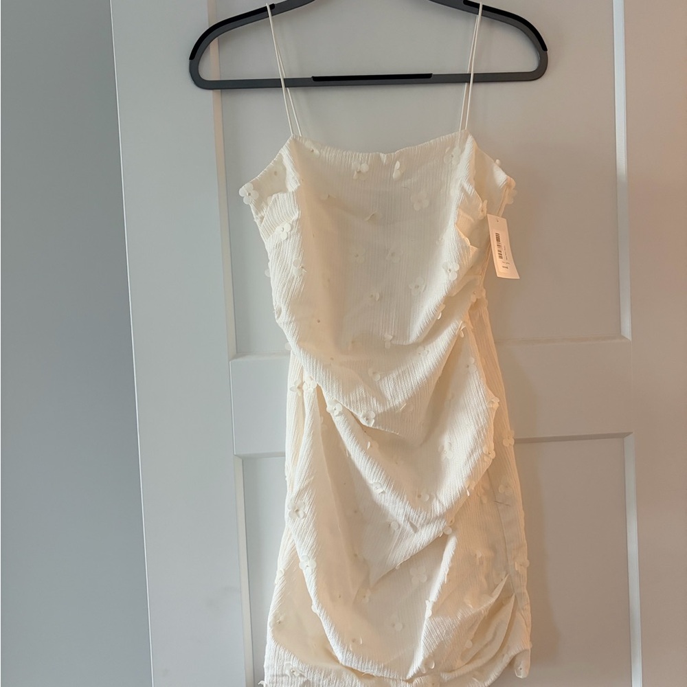 LIT Boutique Elegant White Mini Dress with 3D Floral Details
